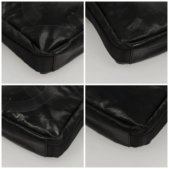 CHANEL Sports Shoulder Bag Coated Canvas Black CC Auth - Picture 16 of 16